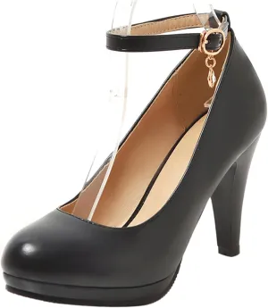 Asterisco Women Cone Heel Pumps with Platform Ankle Strap High Heel Shoes Round Toe Buckle Elegant Bridal Shoes, Size 1-12