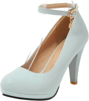 Asterisco Women Cone Heel Pumps with Platform Ankle Strap High Heel Shoes Round Toe Buckle Elegant Bridal Shoes, Size 1-12