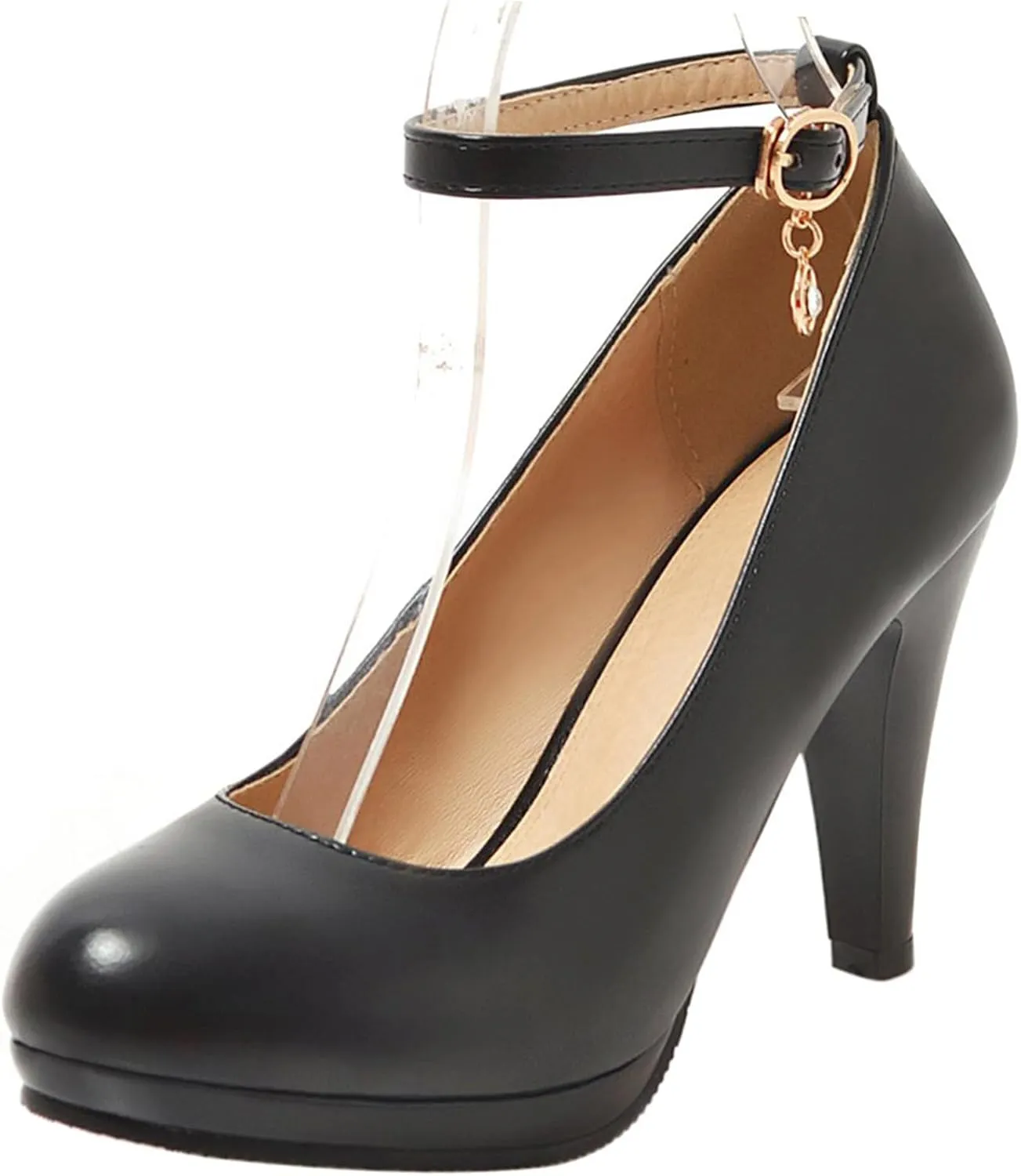 Asterisco Women Cone Heel Pumps with Platform Ankle Strap High Heel Shoes Round Toe Buckle Elegant Bridal Shoes, Size 1-12