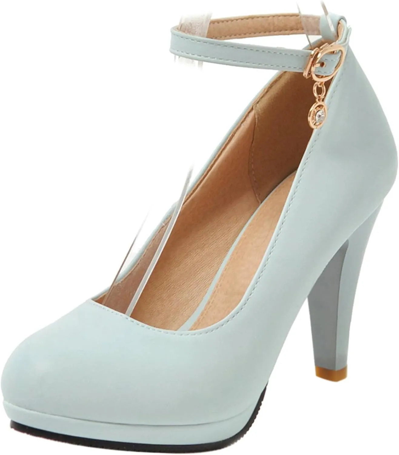 Asterisco Women Cone Heel Pumps with Platform Ankle Strap High Heel Shoes Round Toe Buckle Elegant Bridal Shoes, Size 1-12