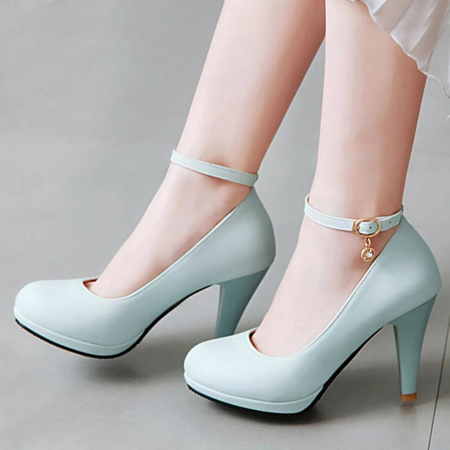 Asterisco Women Cone Heel Pumps with Platform Ankle Strap High Heel Shoes Round Toe Buckle Elegant Bridal Shoes, Size 1-12