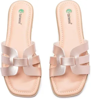 Ataiwee Women's Flat Slide Sandals - Fashionable Braided Elegant Cross Strap Flat Summer Sandals.