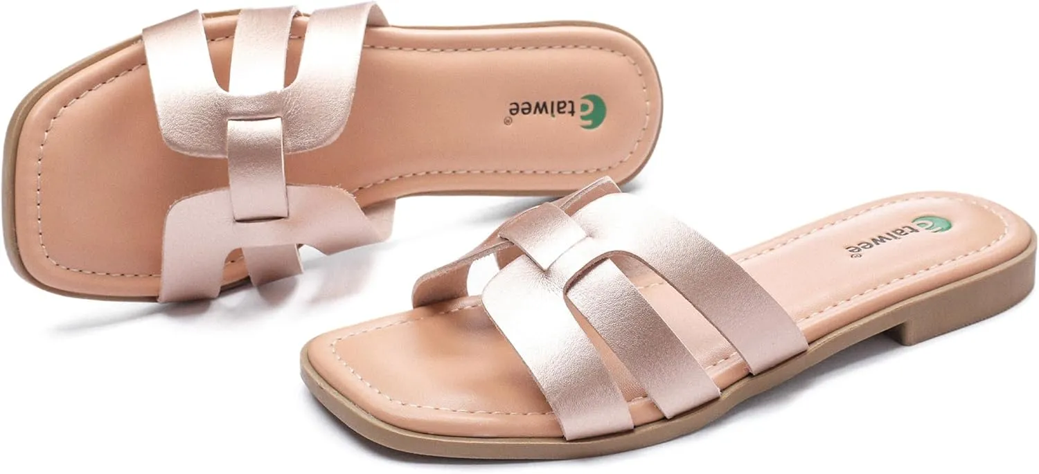 Ataiwee Women's Flat Slide Sandals - Fashionable Braided Elegant Cross Strap Flat Summer Sandals.