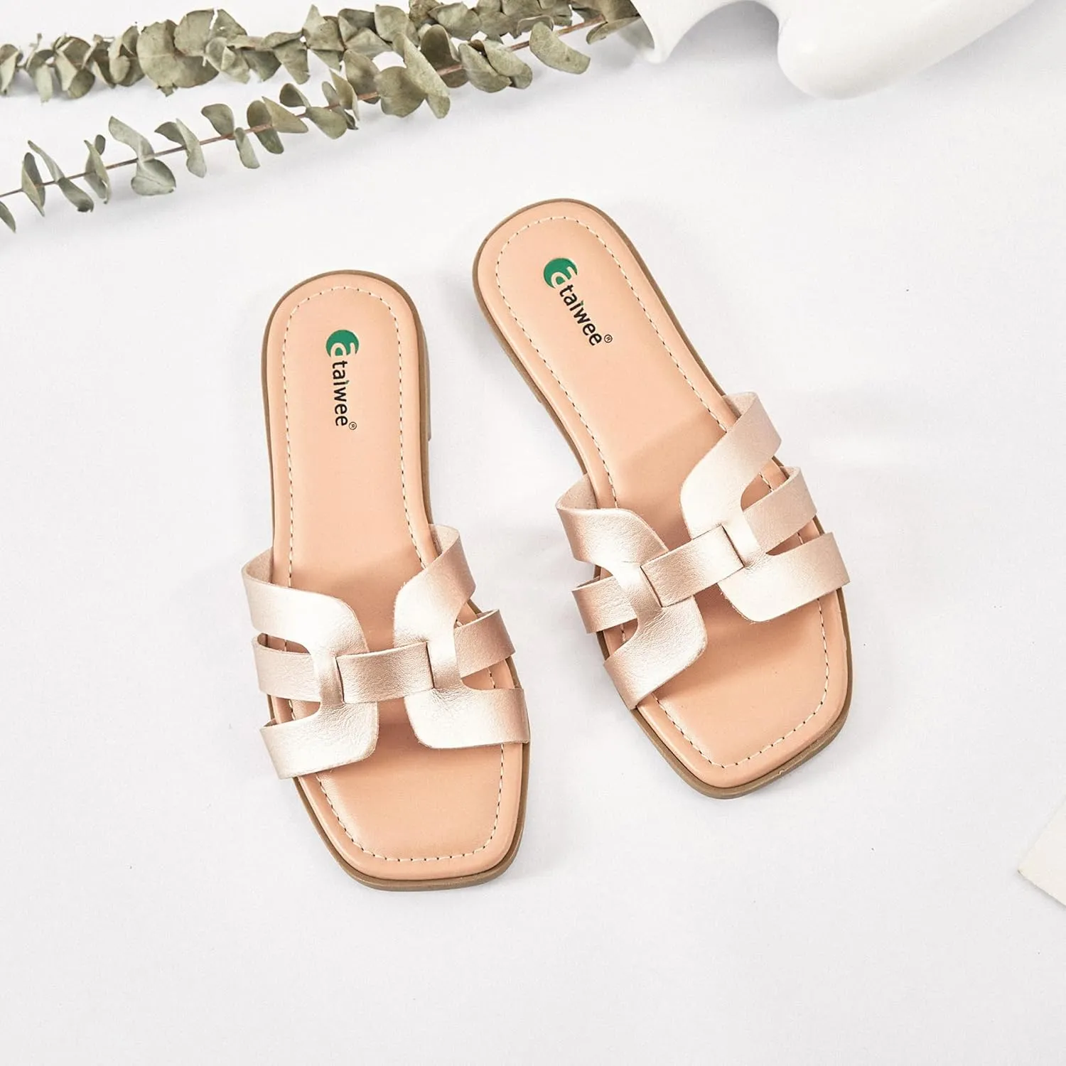 Ataiwee Women's Flat Slide Sandals - Fashionable Braided Elegant Cross Strap Flat Summer Sandals.