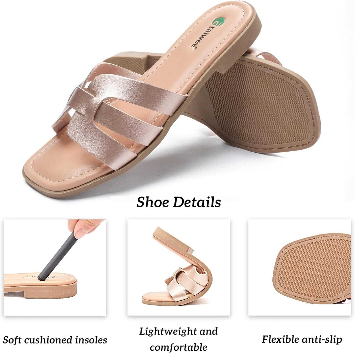 Ataiwee Women's Flat Slide Sandals - Fashionable Braided Elegant Cross Strap Flat Summer Sandals.