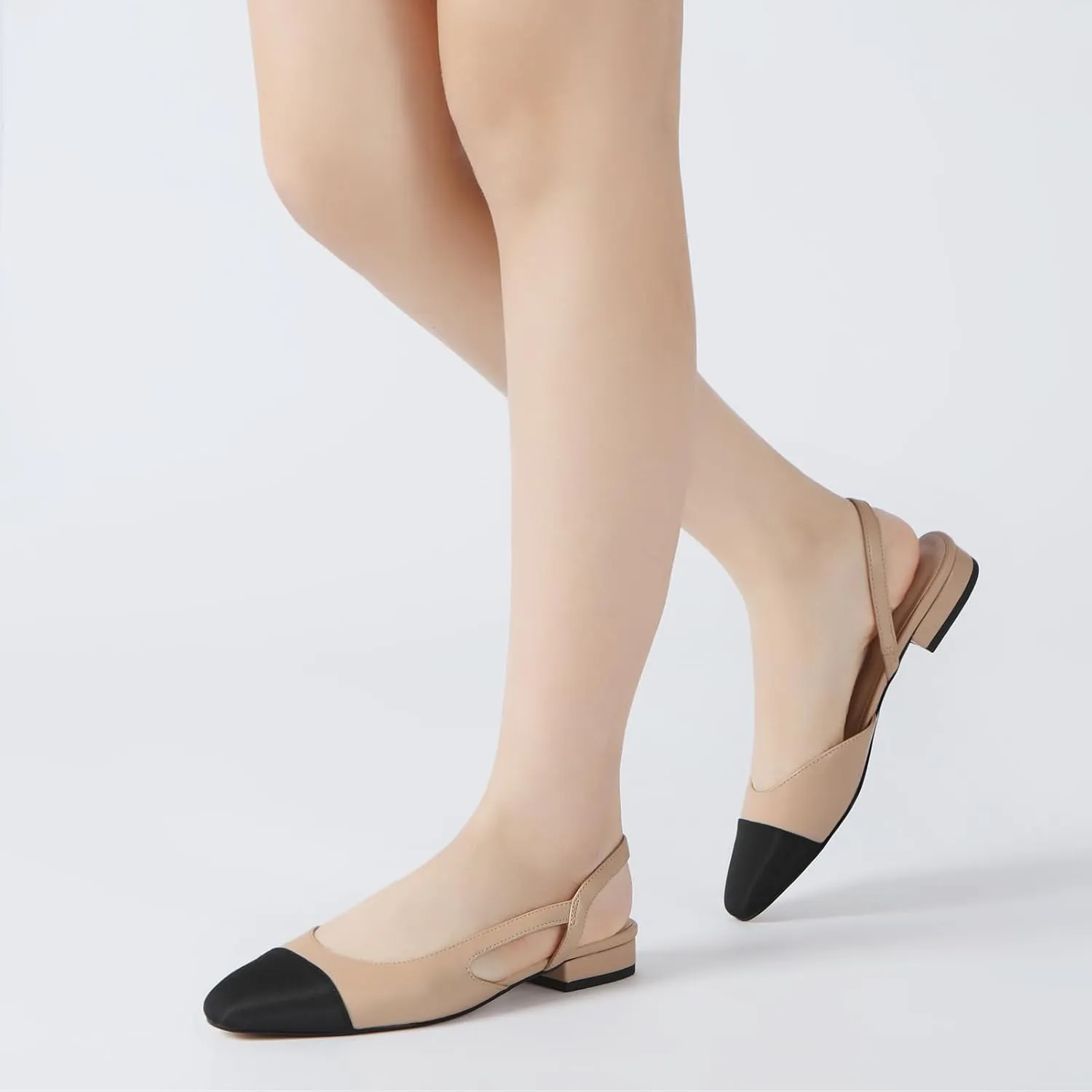 Athlefit Slingback Flats for Women Square Pointed Toe Two Toned Flats Wedding Pumps for Women