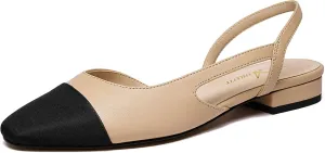 Athlefit Slingback Flats for Women Square Pointed Toe Two Toned Flats Wedding Pumps for Women