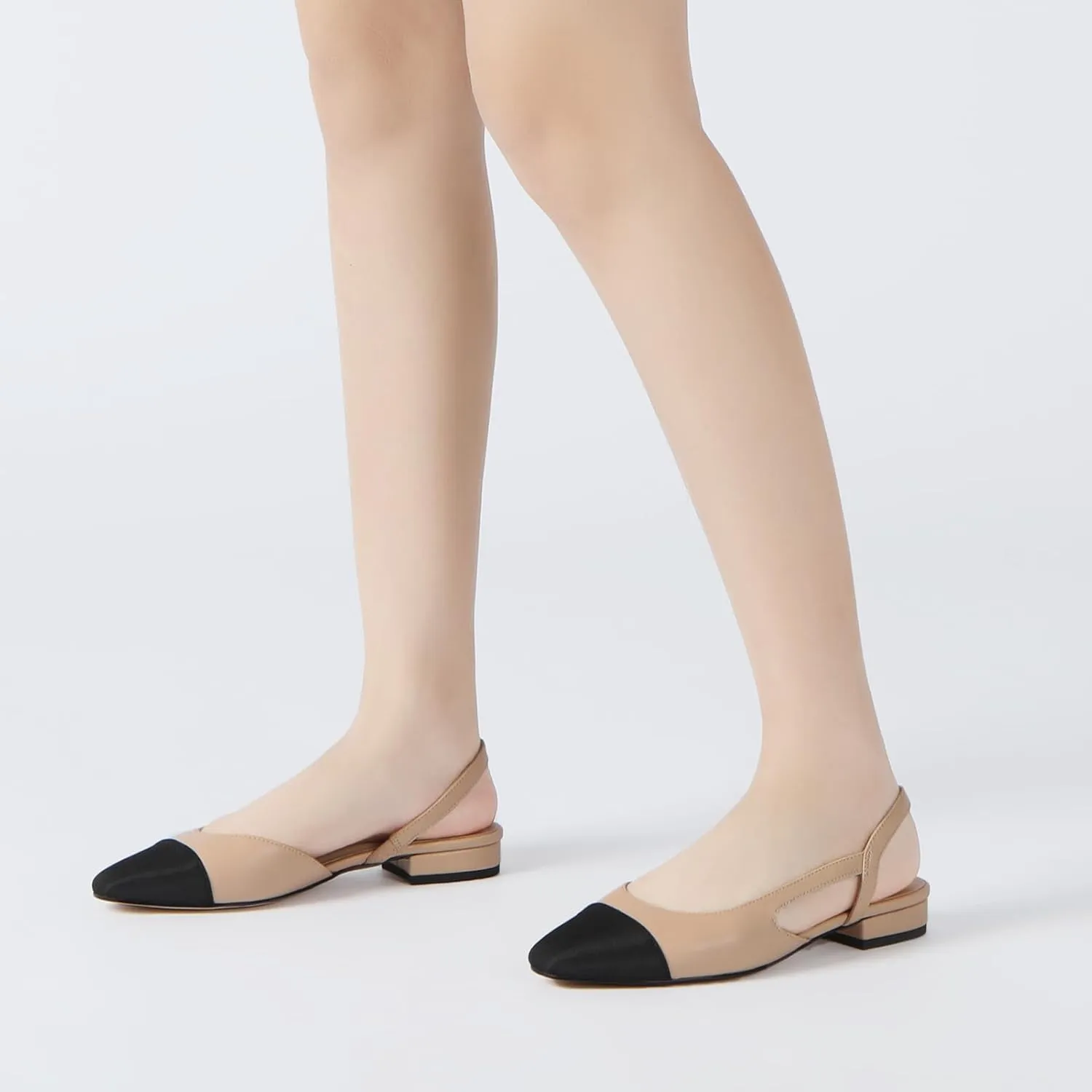 Athlefit Slingback Flats for Women Square Pointed Toe Two Toned Flats Wedding Pumps for Women