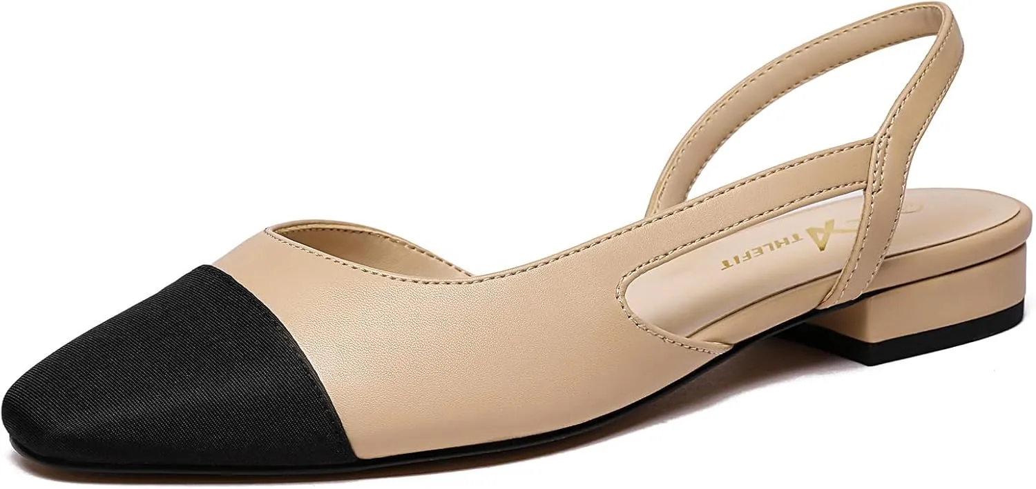 Athlefit Slingback Flats for Women Square Pointed Toe Two Toned Flats Wedding Pumps for Women