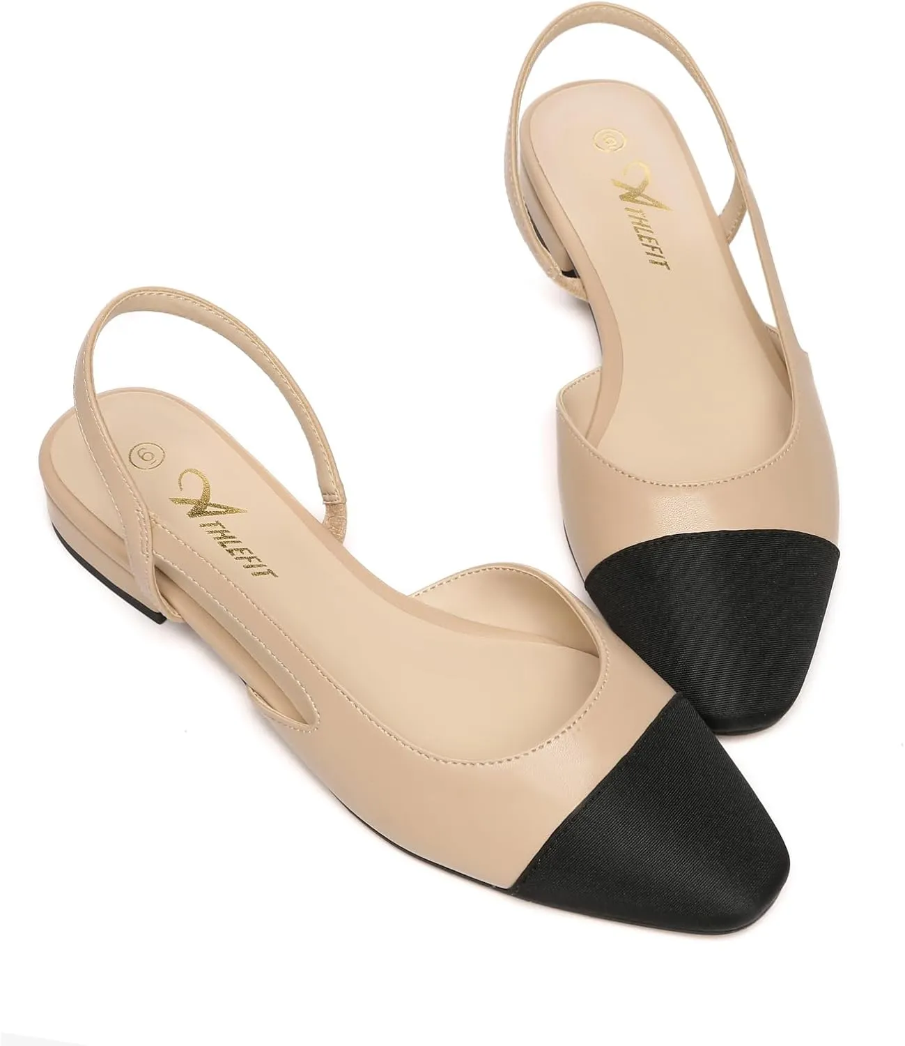 Athlefit Slingback Flats for Women Square Pointed Toe Two Toned Flats Wedding Pumps for Women