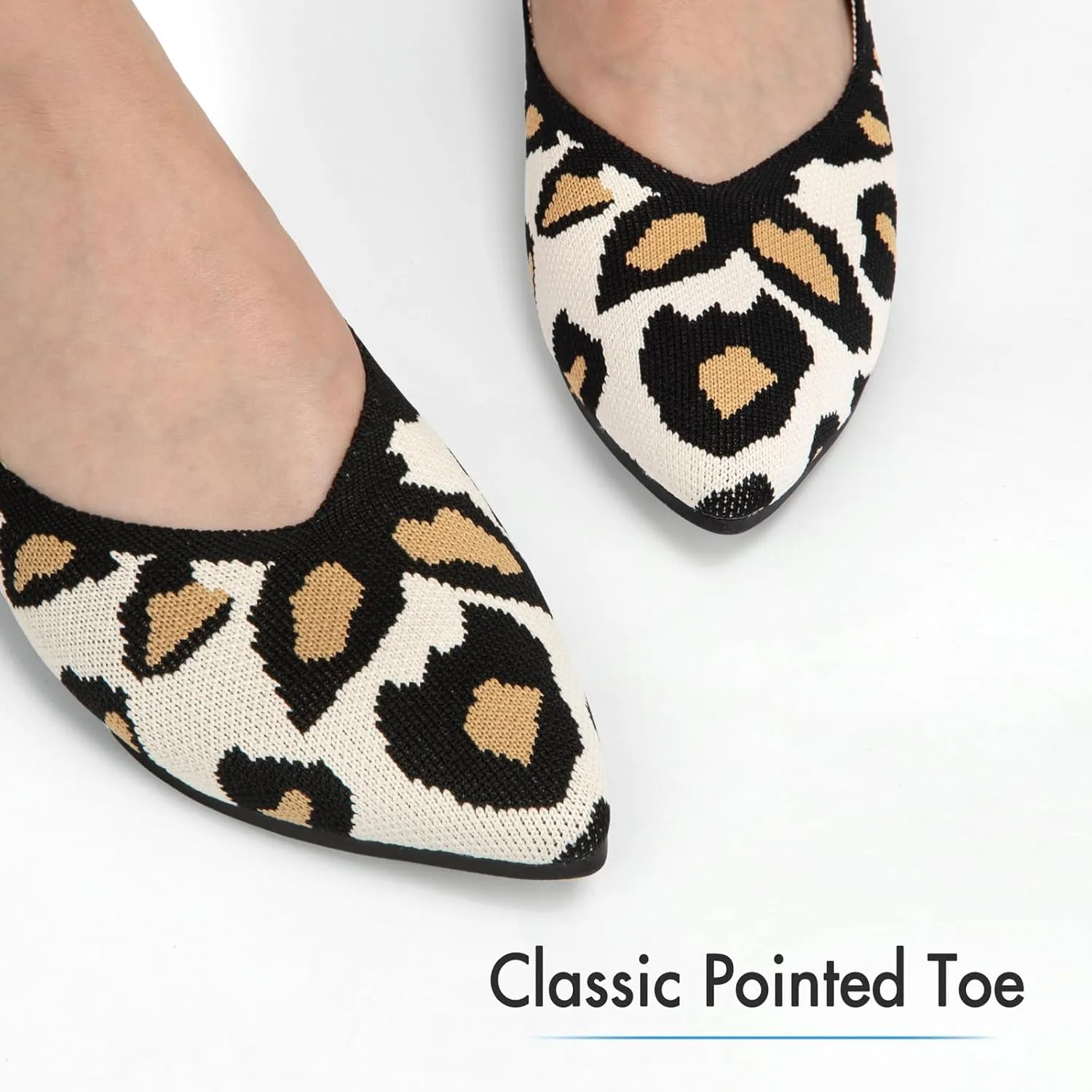 ATHMILE Pointed Toe Flats for Women Dressy Bronze Work Shoes Business Casul Knit Ballet Flats Slip on Office Ladies Comforttable Dress