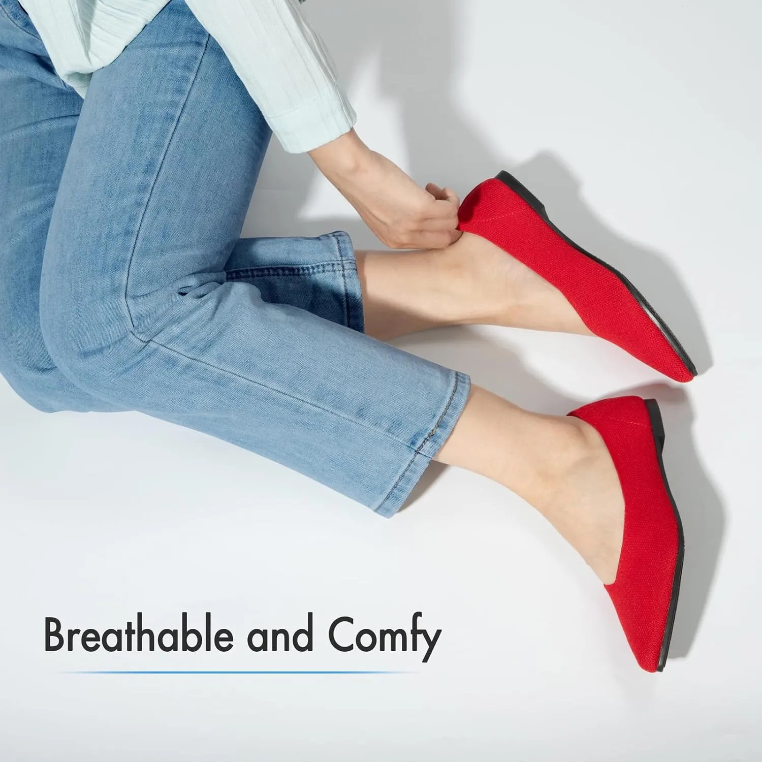 ATHMILE Pointed Toe Flats for Women Dressy Bronze Work Shoes Business Casul Knit Ballet Flats Slip on Office Ladies Comforttable Dress