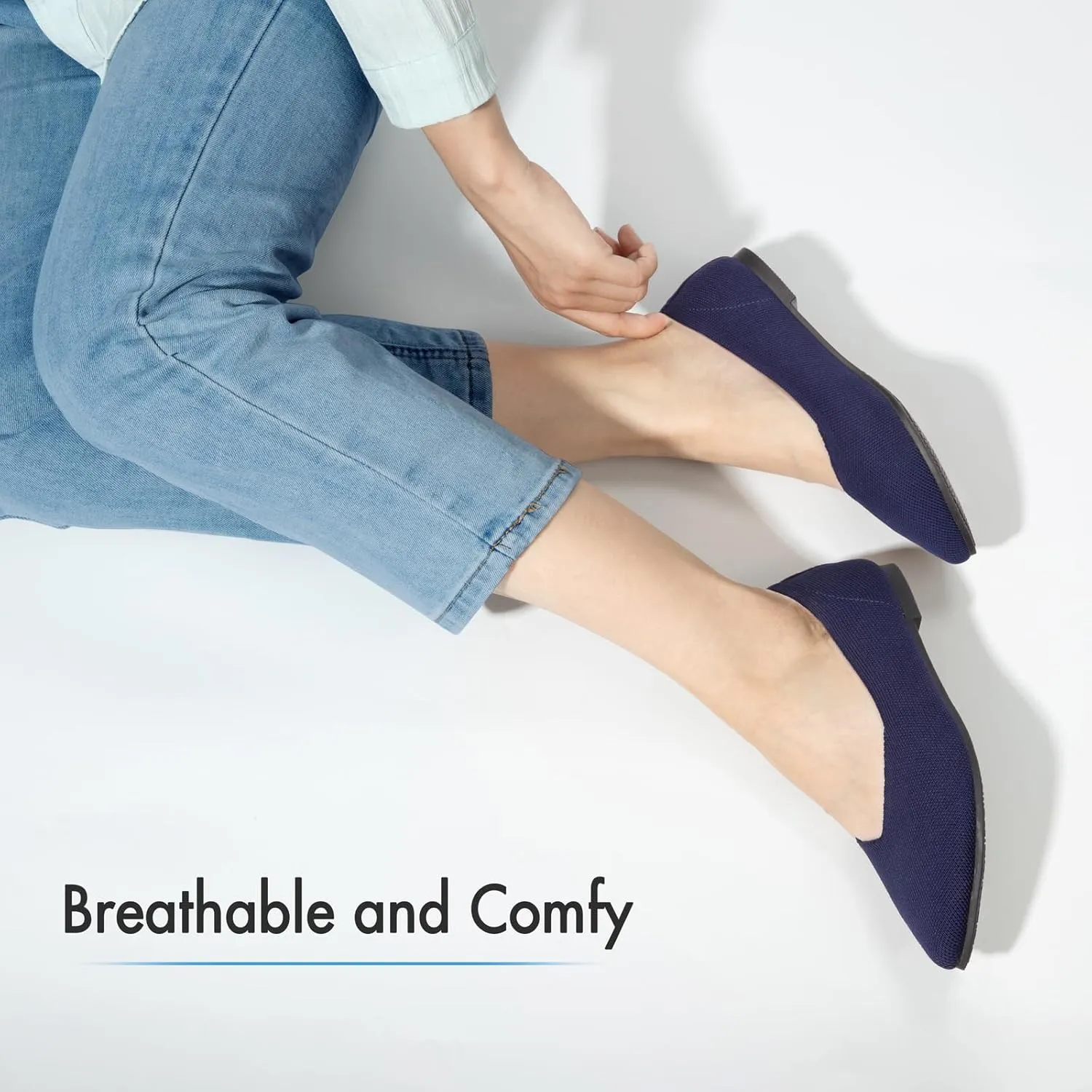 ATHMILE Pointed Toe Flats for Women Dressy Bronze Work Shoes Business Casul Knit Ballet Flats Slip on Office Ladies Comforttable Dress