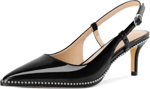 AUMOTED Women Low Heel Pumps Slingback Heels Pointed Toe Beaded Heels 2.5" Elegant Dressy Pumps