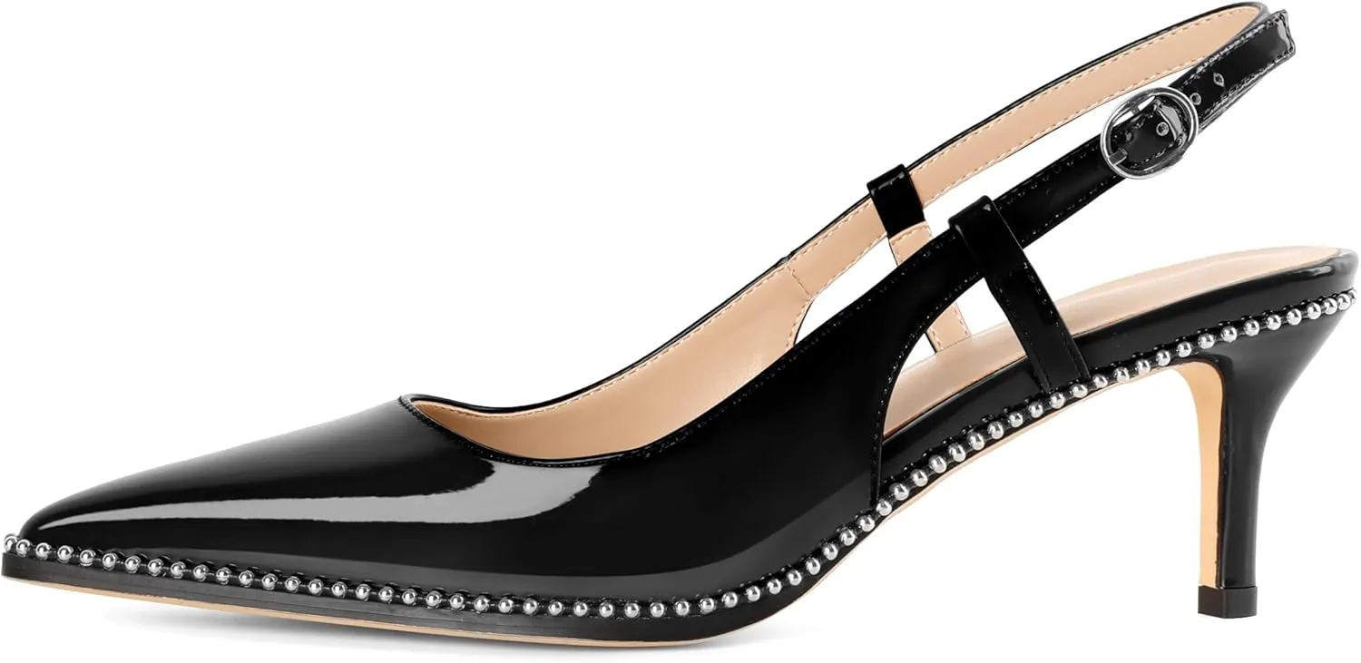 AUMOTED Women Low Heel Pumps Slingback Heels Pointed Toe Beaded Heels 2.5" Elegant Dressy Pumps