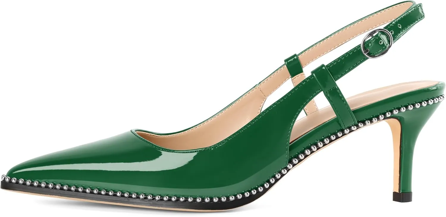 AUMOTED Women Low Heel Pumps Slingback Heels Pointed Toe Beaded Heels 2.5" Elegant Dressy Pumps
