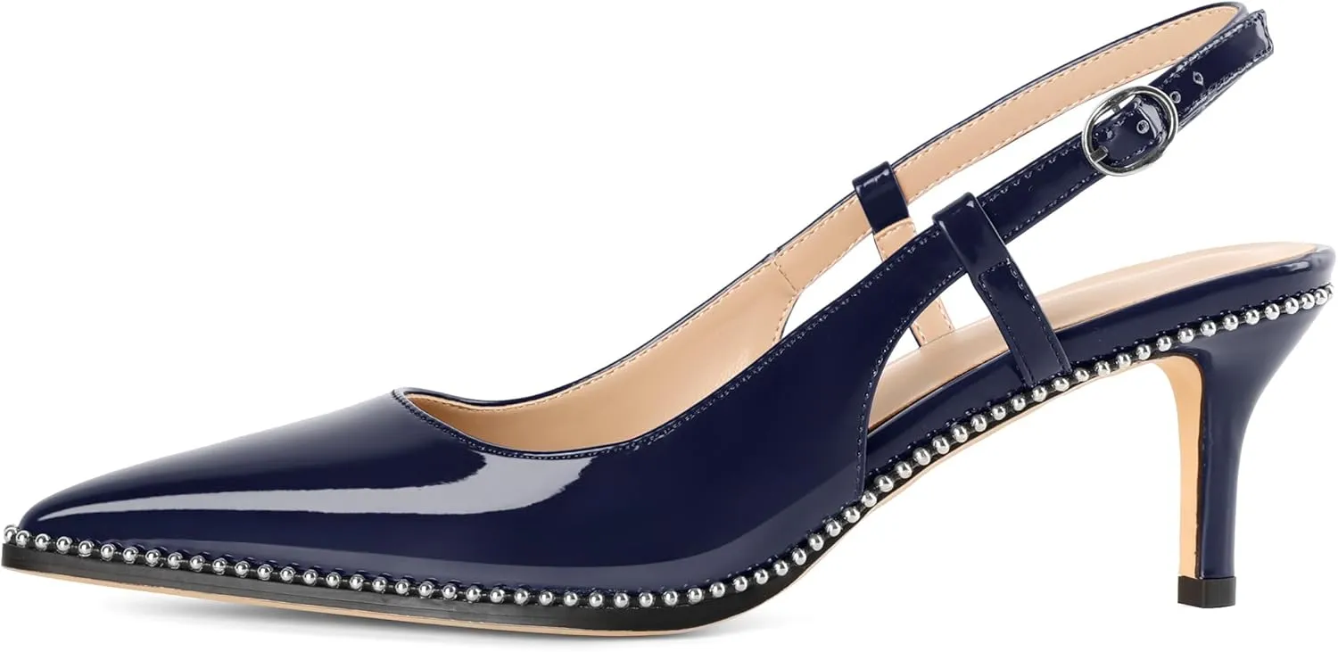 AUMOTED Women Low Heel Pumps Slingback Heels Pointed Toe Beaded Heels 2.5" Elegant Dressy Pumps