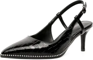 AUMOTED Women Low Heel Pumps Slingback Heels Pointed Toe Beaded Heels 2.5" Elegant Dressy Pumps