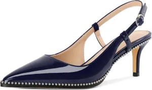 AUMOTED Women Low Heel Pumps Slingback Heels Pointed Toe Beaded Heels 2.5" Elegant Dressy Pumps