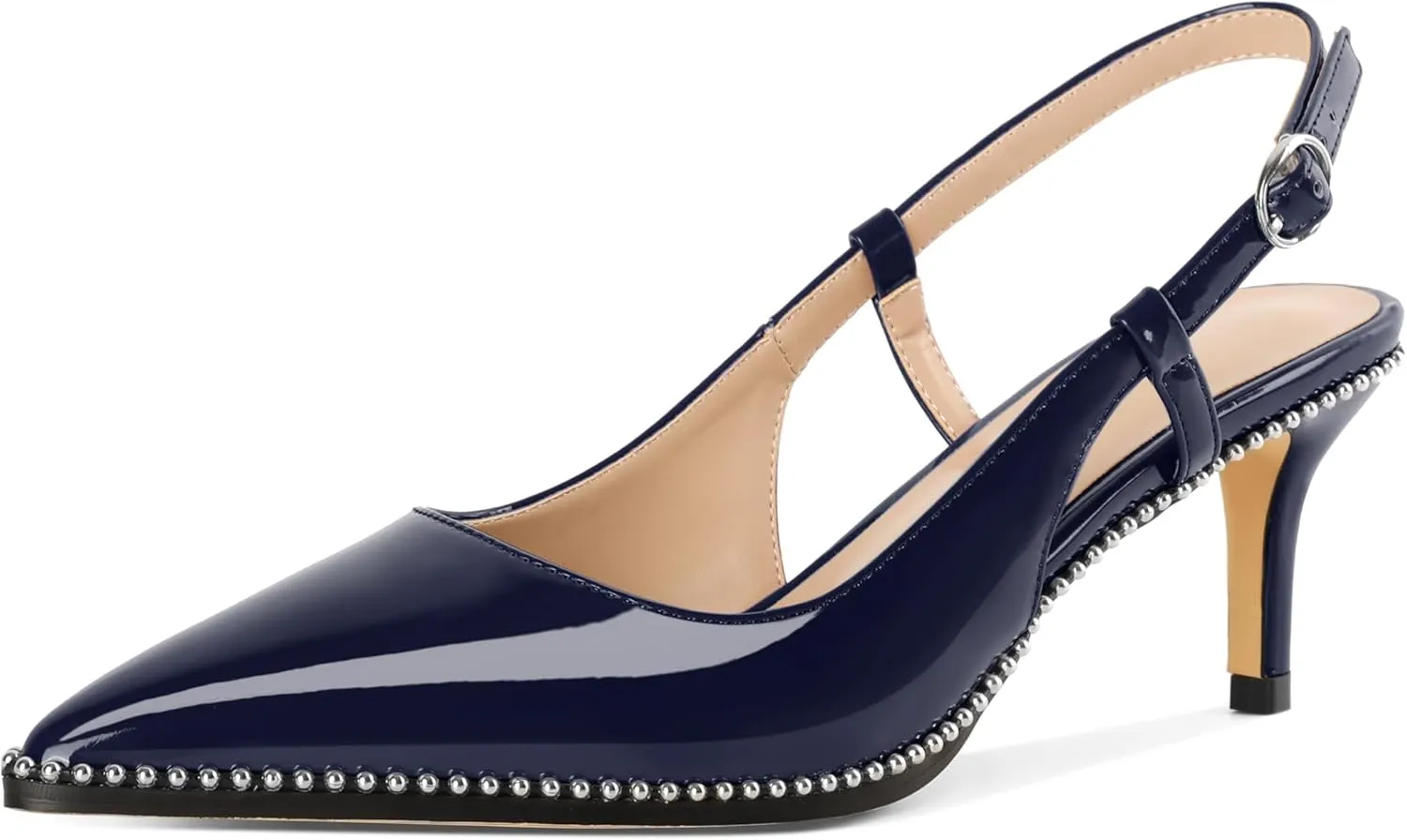 AUMOTED Women Low Heel Pumps Slingback Heels Pointed Toe Beaded Heels 2.5" Elegant Dressy Pumps