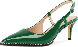 AUMOTED Women Low Heel Pumps Slingback Heels Pointed Toe Beaded Heels 2.5" Elegant Dressy Pumps
