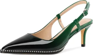 AUMOTED Women Low Heel Pumps Slingback Heels Pointed Toe Beaded Heels 2.5" Elegant Dressy Pumps