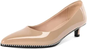 AUMOTED Women's Kitten Heel Pumps Pointy Toe Low Heel Slip-on with Beaded Dress Shoes for Ladies Office Wedding Work Evening 4CM