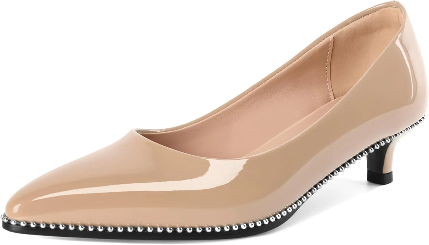 AUMOTED Women's Kitten Heel Pumps Pointy Toe Low Heel Slip-on with Beaded Dress Shoes for Ladies Office Wedding Work Evening 4CM