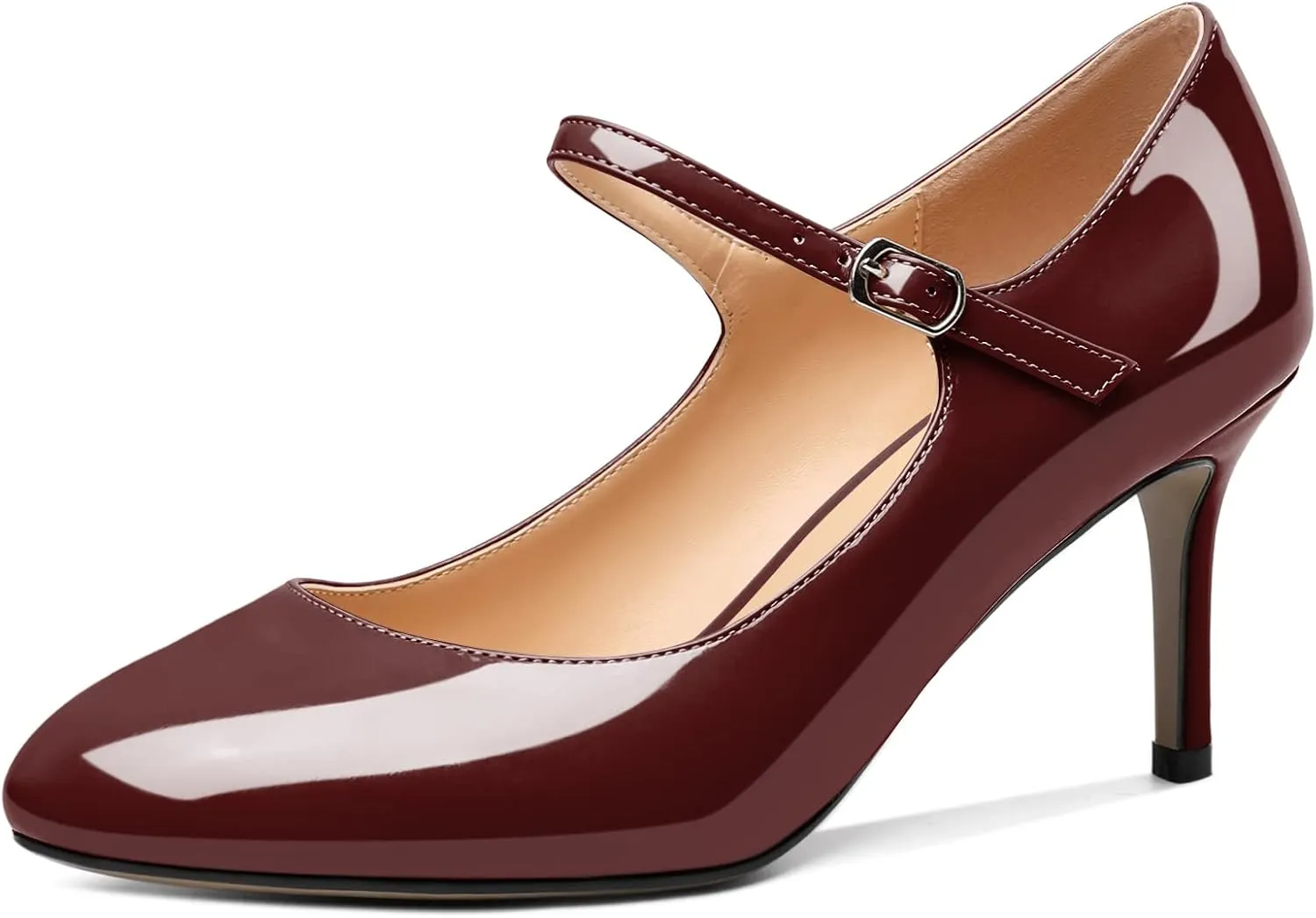 AUMOTED Women's Round Toe Pumps Mary Janes 2.5 Inch Mid Heel Dress Shoes Wedding Office Party Classic US Size 5-13