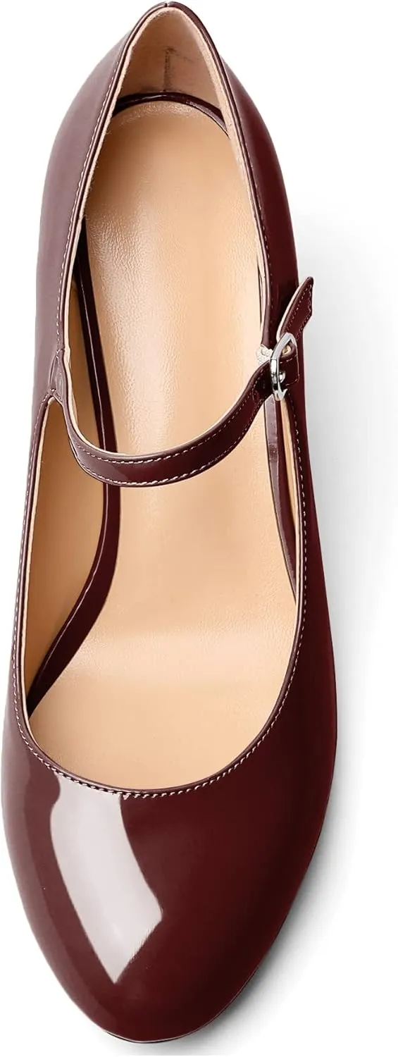 AUMOTED Women's Round Toe Pumps Mary Janes 2.5 Inch Mid Heel Dress Shoes Wedding Office Party Classic US Size 5-13