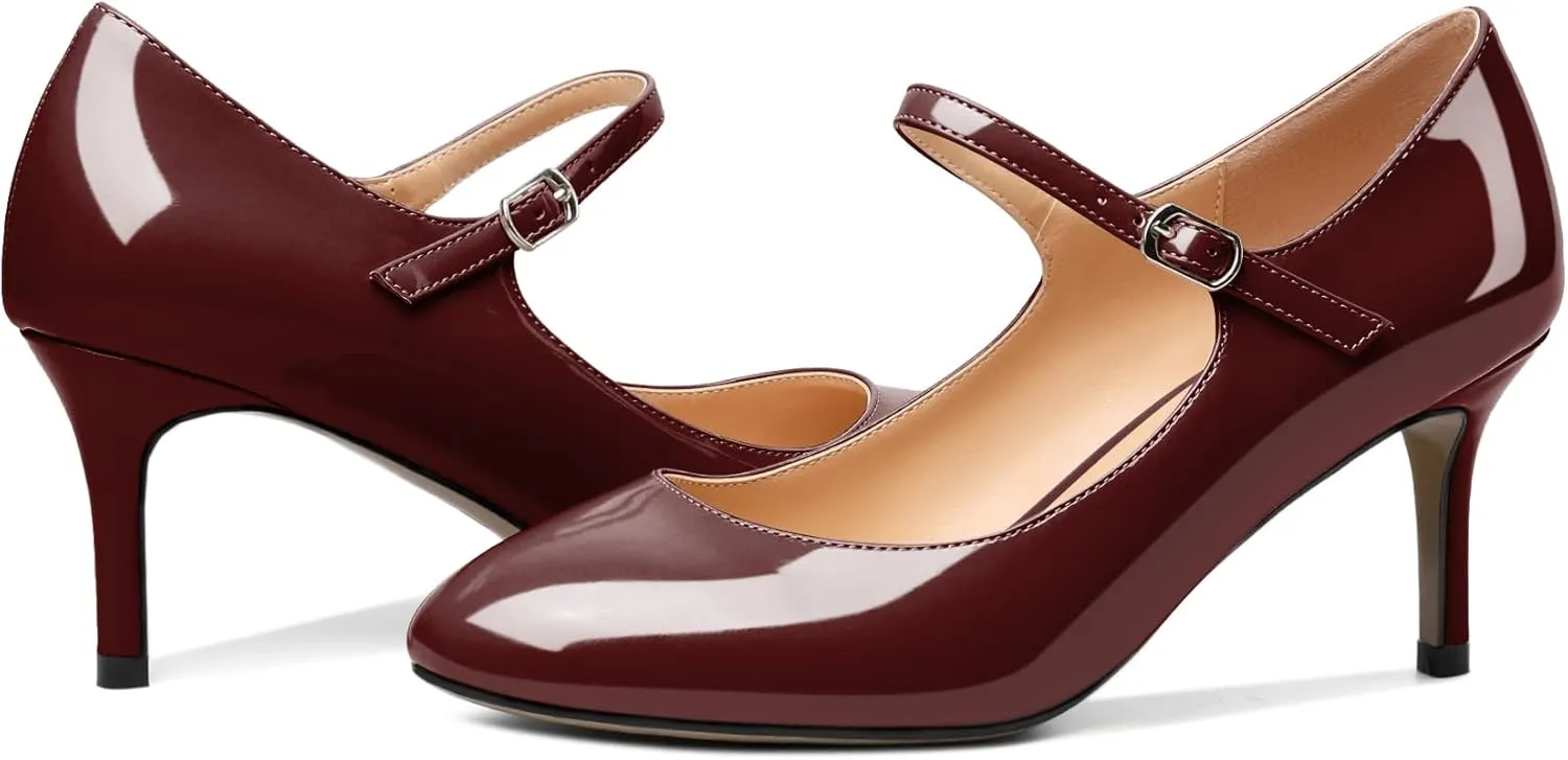 AUMOTED Women's Round Toe Pumps Mary Janes 2.5 Inch Mid Heel Dress Shoes Wedding Office Party Classic US Size 5-13