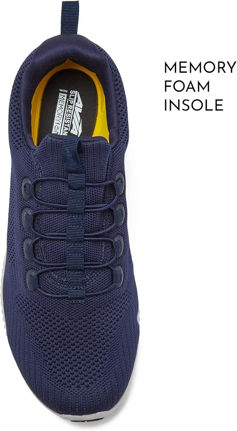 Avia Anchor Mesh Slip On Black Non Slip Shoes for Women, Comfortable Water Resistant Womens Food Service Slip On Sneakers - Black, Navy, White Restaurant Knit Slip Resistant Non Skid Work Shoes Women