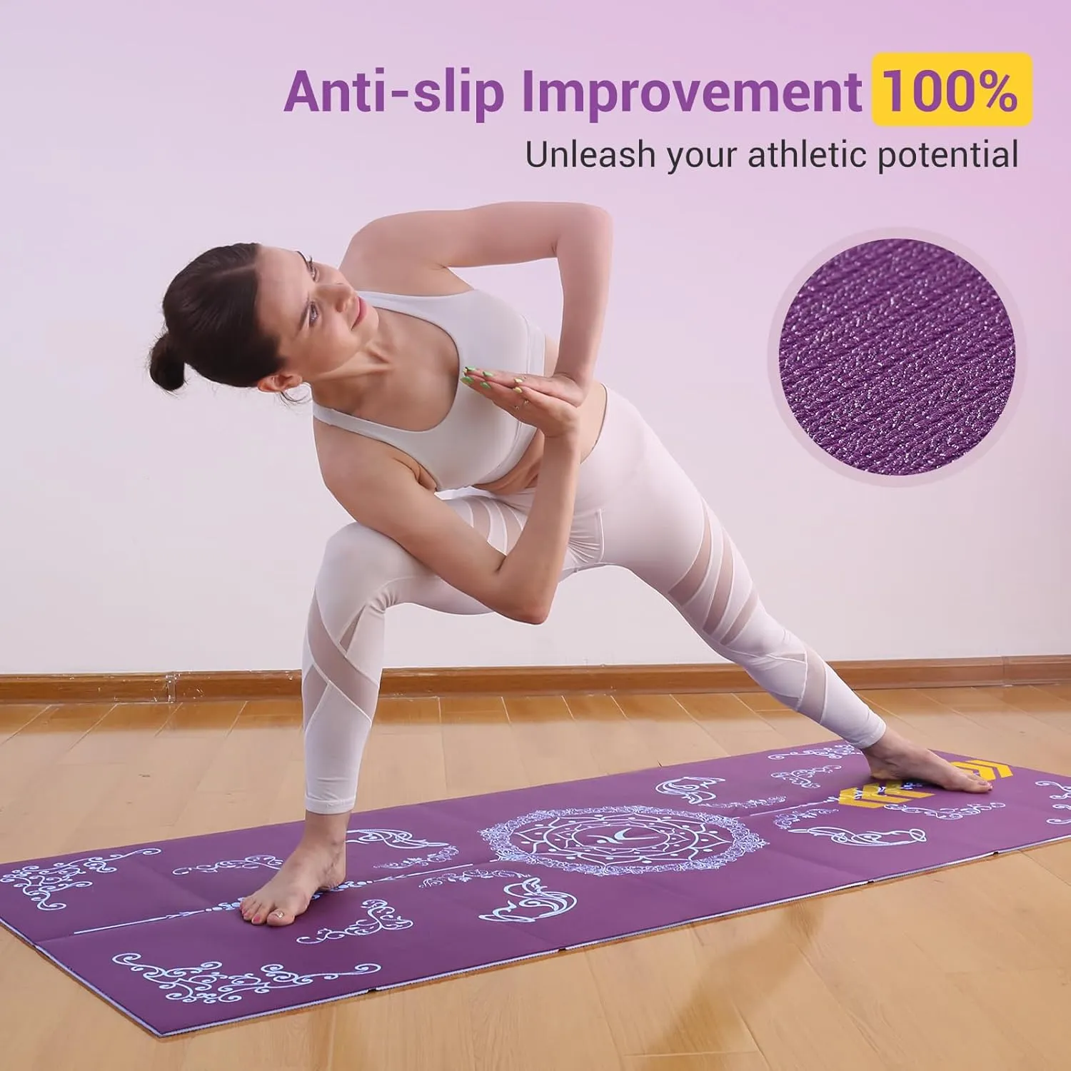 Avoalre Foldable Travel Yoga Mat Print | 5mm &6mm Thick Large Pilates Mat | Non-Slip High Density Floor Exercise Mat for Home Workout | Eco-Friendly Folding Fitness Mat for Women Men with Carrying Bag