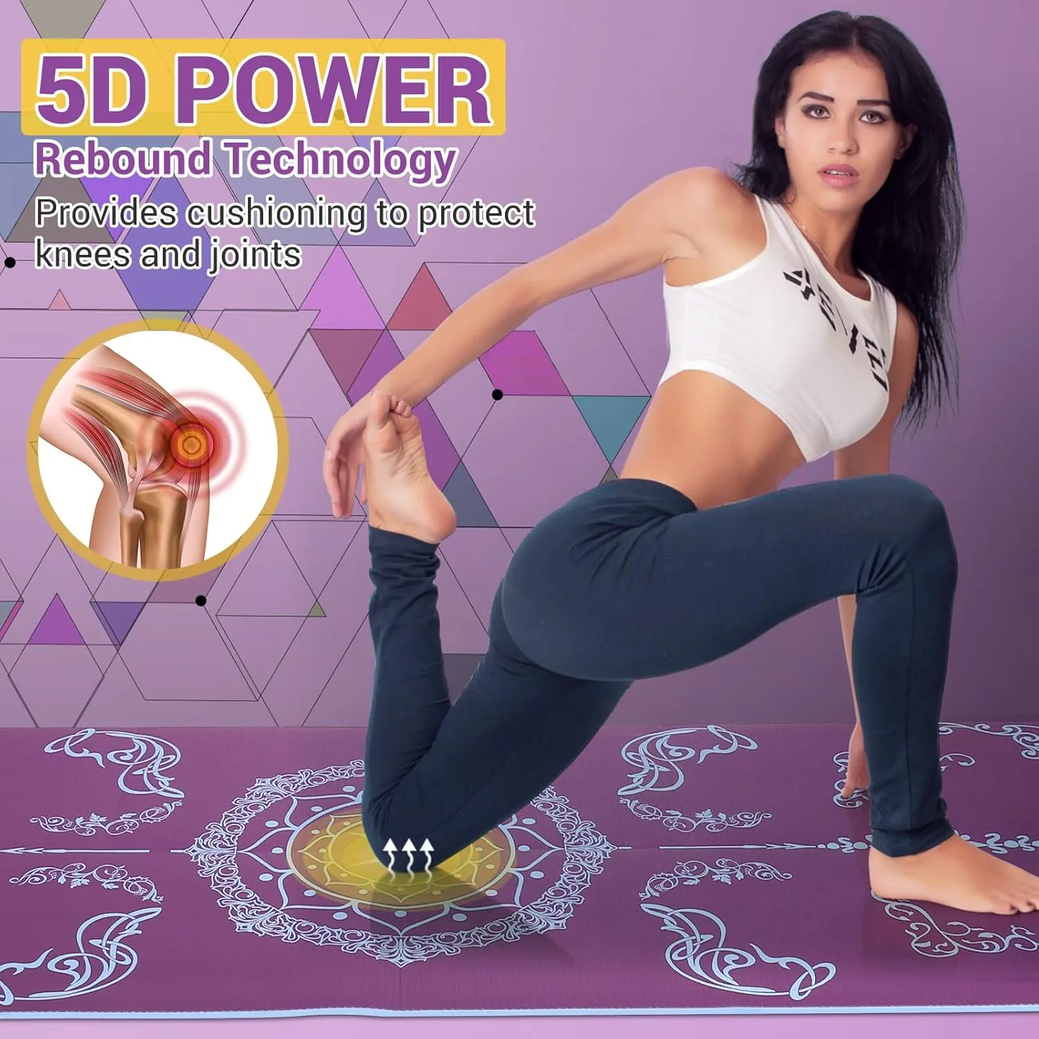 Avoalre Foldable Travel Yoga Mat Print | 5mm &6mm Thick Large Pilates Mat | Non-Slip High Density Floor Exercise Mat for Home Workout | Eco-Friendly Folding Fitness Mat for Women Men with Carrying Bag