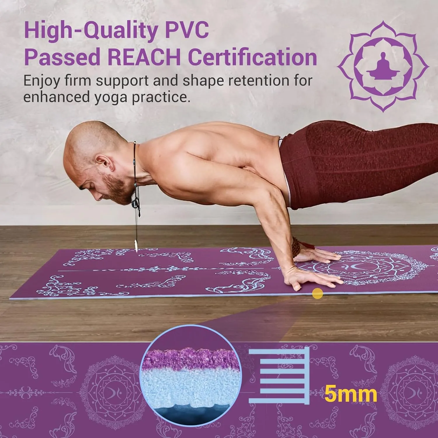 Avoalre Foldable Travel Yoga Mat Print | 5mm &6mm Thick Large Pilates Mat | Non-Slip High Density Floor Exercise Mat for Home Workout | Eco-Friendly Folding Fitness Mat for Women Men with Carrying Bag
