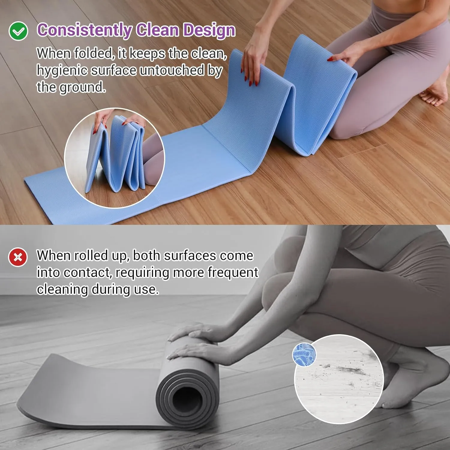 Avoalre Foldable Travel Yoga Mat Print | 5mm &6mm Thick Large Pilates Mat | Non-Slip High Density Floor Exercise Mat for Home Workout | Eco-Friendly Folding Fitness Mat for Women Men with Carrying Bag