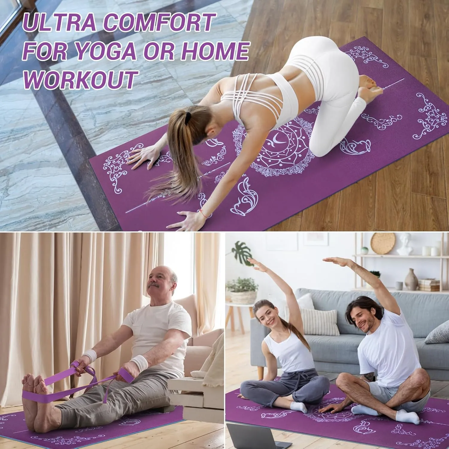 Avoalre Foldable Travel Yoga Mat Print | 5mm &6mm Thick Large Pilates Mat | Non-Slip High Density Floor Exercise Mat for Home Workout | Eco-Friendly Folding Fitness Mat for Women Men with Carrying Bag