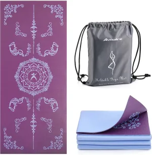 Avoalre Foldable Travel Yoga Mat Print | 5mm &6mm Thick Large Pilates Mat | Non-Slip High Density Floor Exercise Mat for Home Workout | Eco-Friendly Folding Fitness Mat for Women Men with Carrying Bag