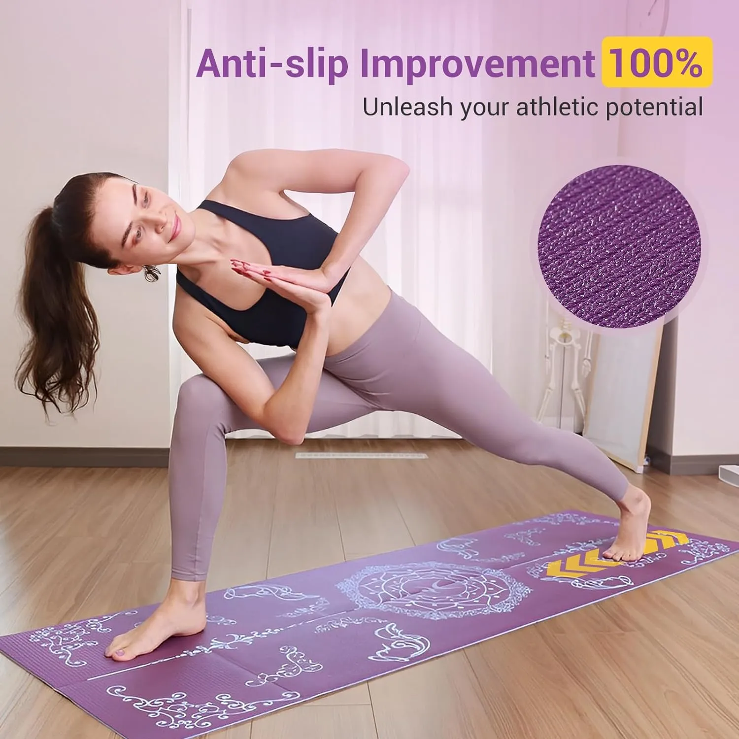 Avoalre Foldable Travel Yoga Mat Print | 5mm &6mm Thick Large Pilates Mat | Non-Slip High Density Floor Exercise Mat for Home Workout | Eco-Friendly Folding Fitness Mat for Women Men with Carrying Bag
