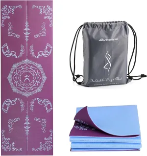 Avoalre Foldable Travel Yoga Mat Print | 5mm &6mm Thick Large Pilates Mat | Non-Slip High Density Floor Exercise Mat for Home Workout | Eco-Friendly Folding Fitness Mat for Women Men with Carrying Bag
