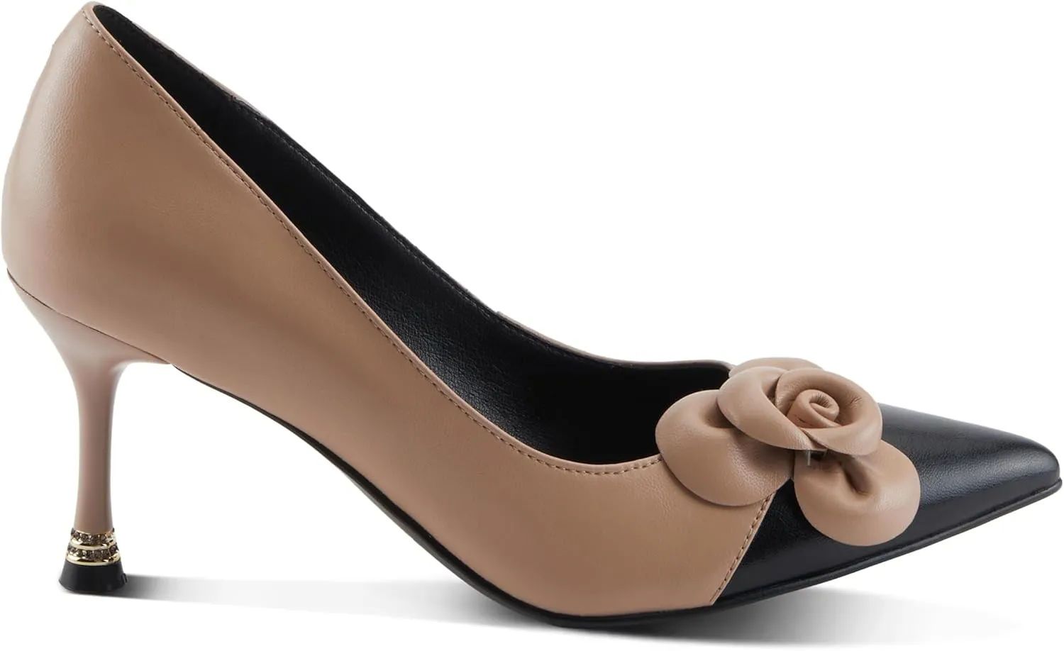 Azura Women's Impression Leather Pumps – Crystal-Accented Stiletto Heel with Floral Appliqué, Elegant Dress Shoes