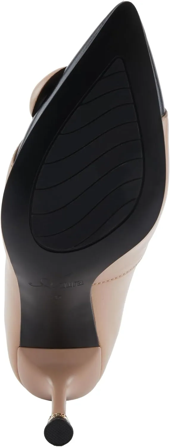 Azura Women's Impression Leather Pumps – Crystal-Accented Stiletto Heel with Floral Appliqué, Elegant Dress Shoes