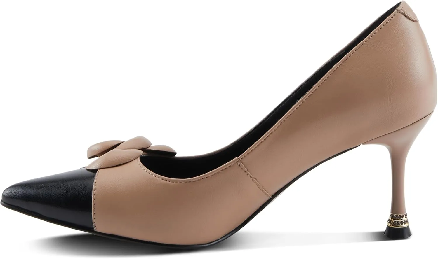 Azura Women's Impression Leather Pumps – Crystal-Accented Stiletto Heel with Floral Appliqué, Elegant Dress Shoes
