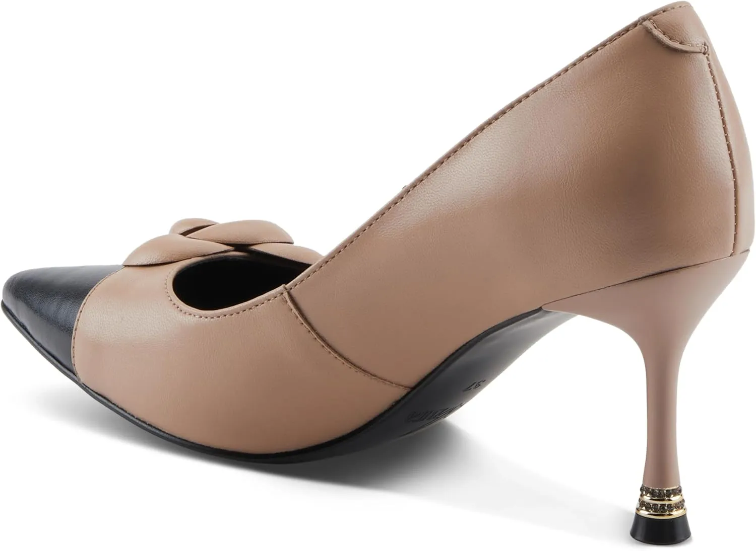 Azura Women's Impression Leather Pumps – Crystal-Accented Stiletto Heel with Floral Appliqué, Elegant Dress Shoes