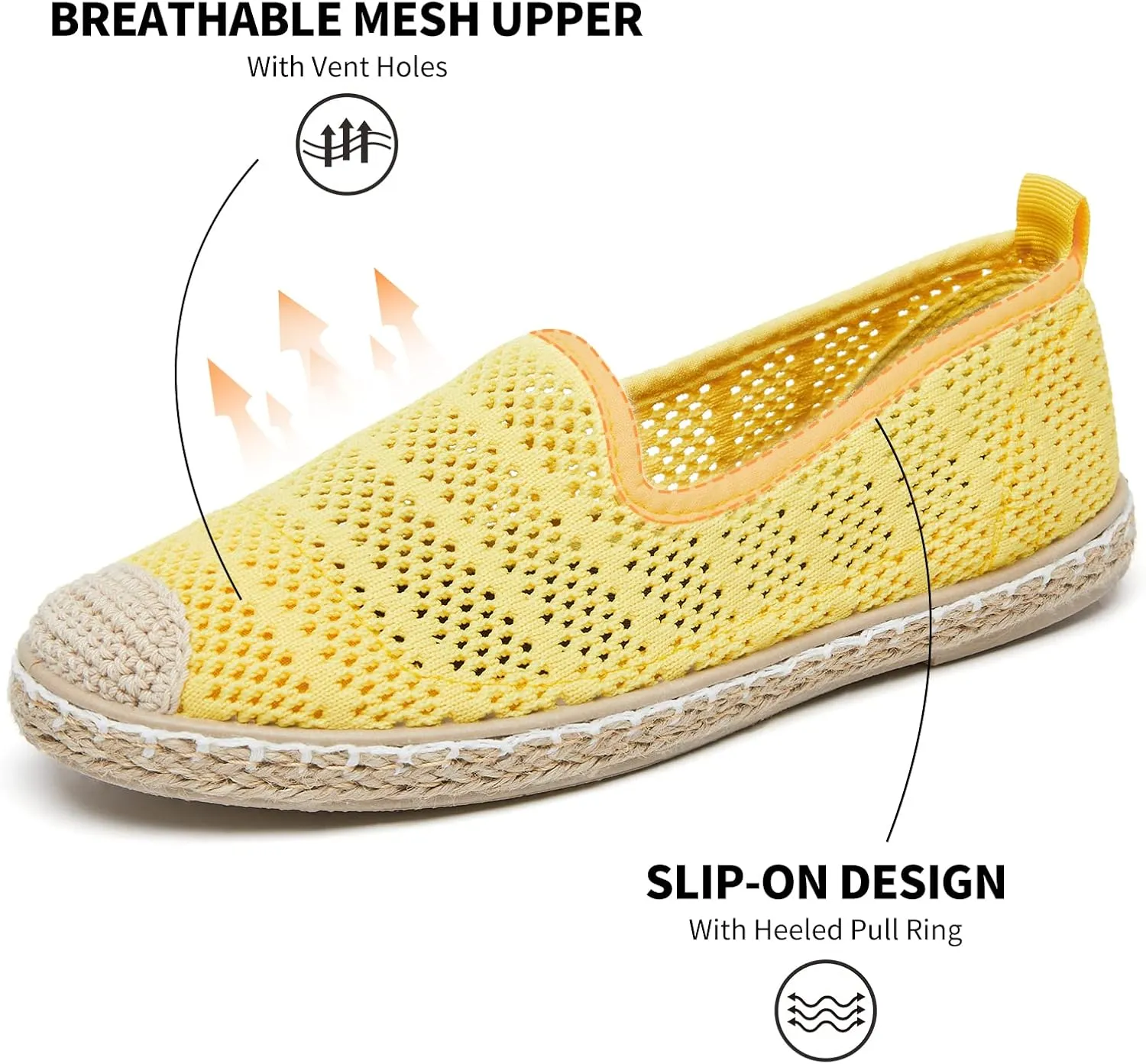 BABUDOG Women's Breathable Mesh Flats Shoes, Soft Loafers Flats, White Slip on Shoes Loafer
