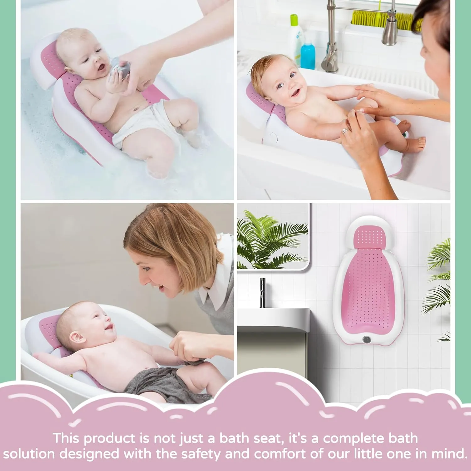 Baby Bath Support | Newborn Bathtub,Ergonomically Designed with Thermometer Collapsible Baby Bathtub Baby Bather, Baby tubs for Baby tubs for Newborn Essentials Must Haves (Pink)