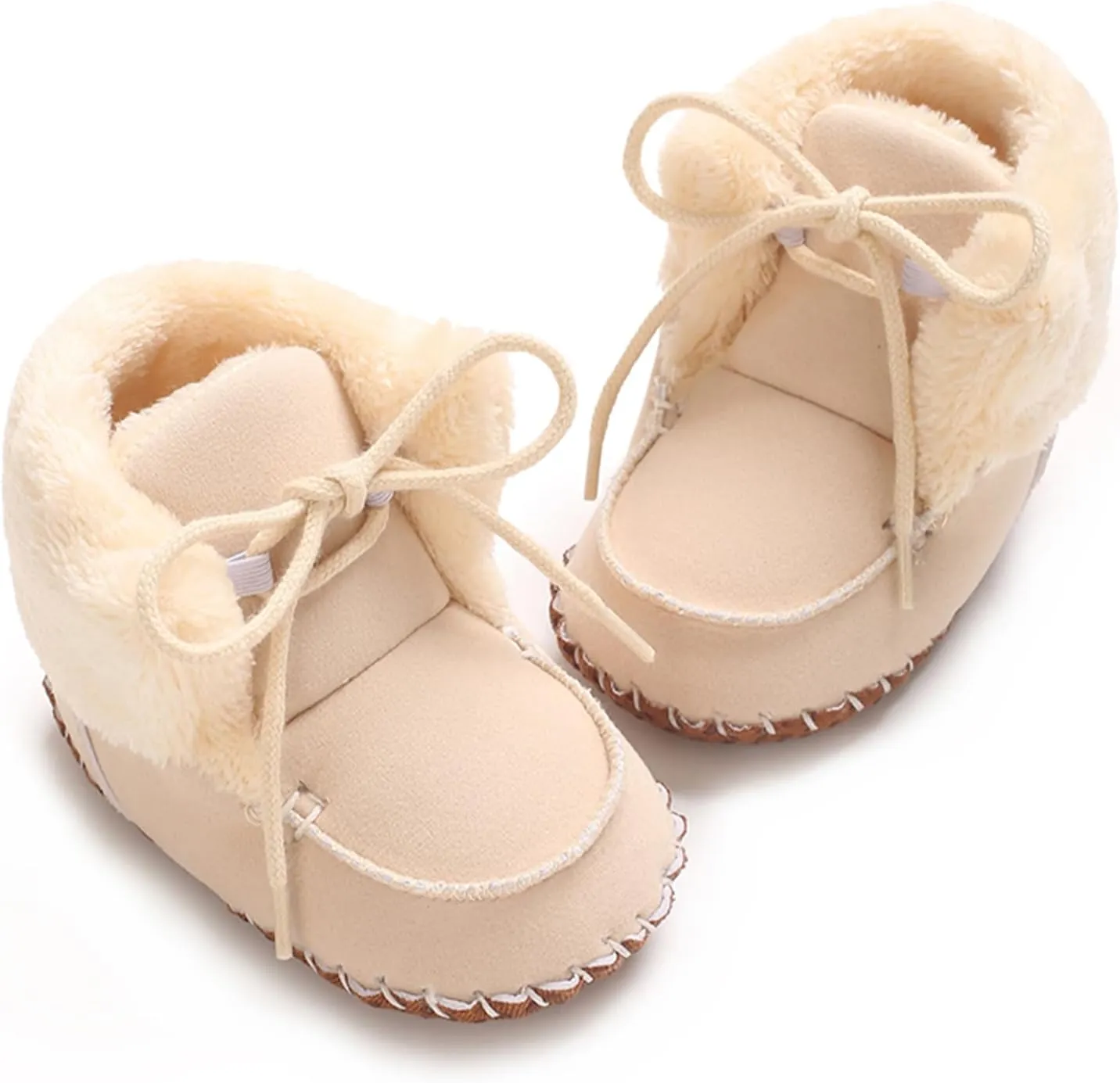 Baby Boys Girls Winter Boot with Gripper Non Slip Lace up Warm Booties Soft Fur Lined Prewalker Shoes 0-18 Months
