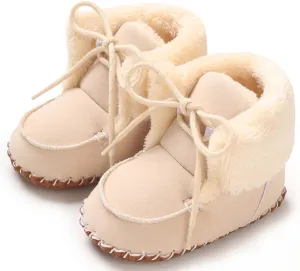 Baby Boys Girls Winter Boot with Gripper Non Slip Lace up Warm Booties Soft Fur Lined Prewalker Shoes 0-18 Months