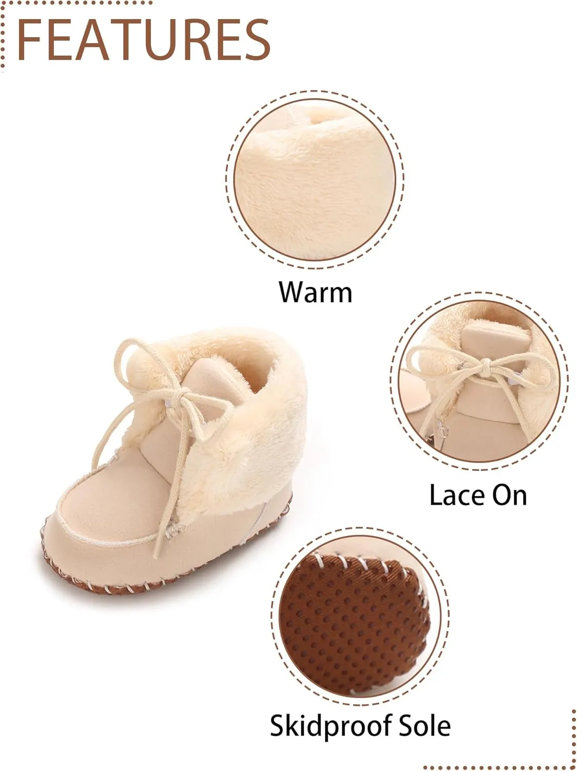 Baby Boys Girls Winter Boot with Gripper Non Slip Lace up Warm Booties Soft Fur Lined Prewalker Shoes 0-18 Months