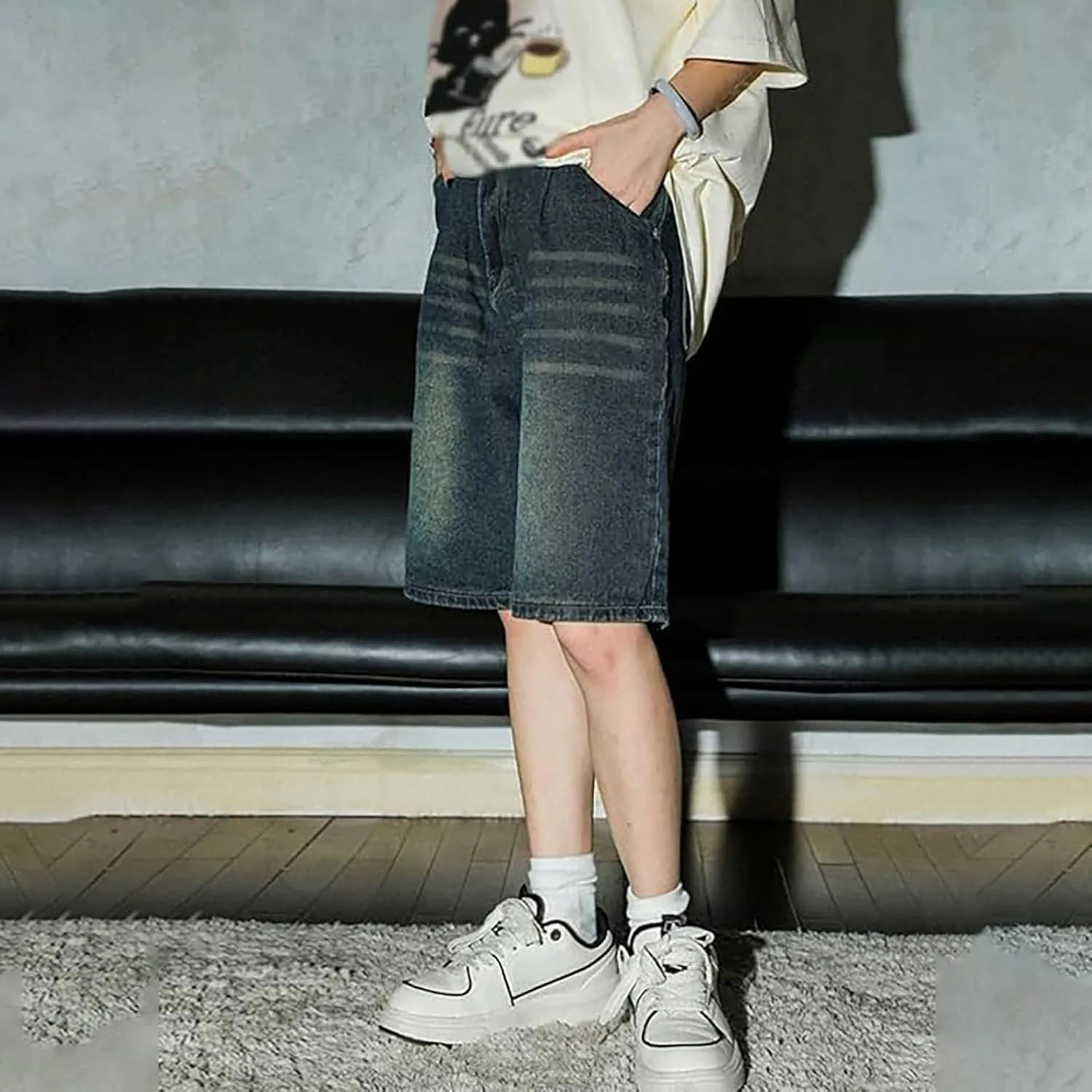 Baggy Jean Shorts for Men Casual Summer Loose Fit Hip Hop Skateboard Denim Shorts 2025 Trendy Streetwear